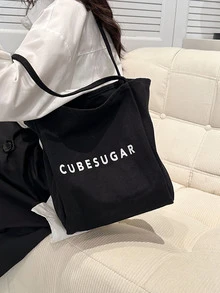 Bolso de hombro con estampado de letra - Negro - Ver 3