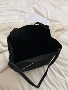 Bolso de hombro con estampado de letra - Negro - Ver 5