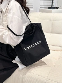 Bolso de hombro con estampado de letra - Negro - Ver 6