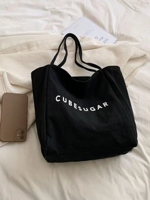 Bolso de hombro con estampado de letra - Negro - Ver 7