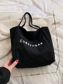 Bolso de hombro con estampado de letra - Negro - Ver 8