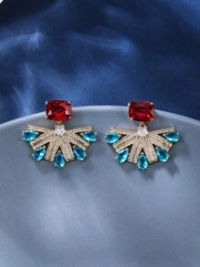 Cubic Zirconia Decor Drop Earrings - Multicolor - View 1