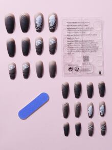 24pcs Long Coffin Butterfly Print Fake Nail & 1pc Nail File & 1sheet Tape - Multicolor - View 2