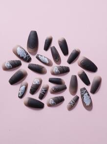 24pcs Long Coffin Butterfly Print Fake Nail & 1pc Nail File & 1sheet Tape - Multicolor - View 3