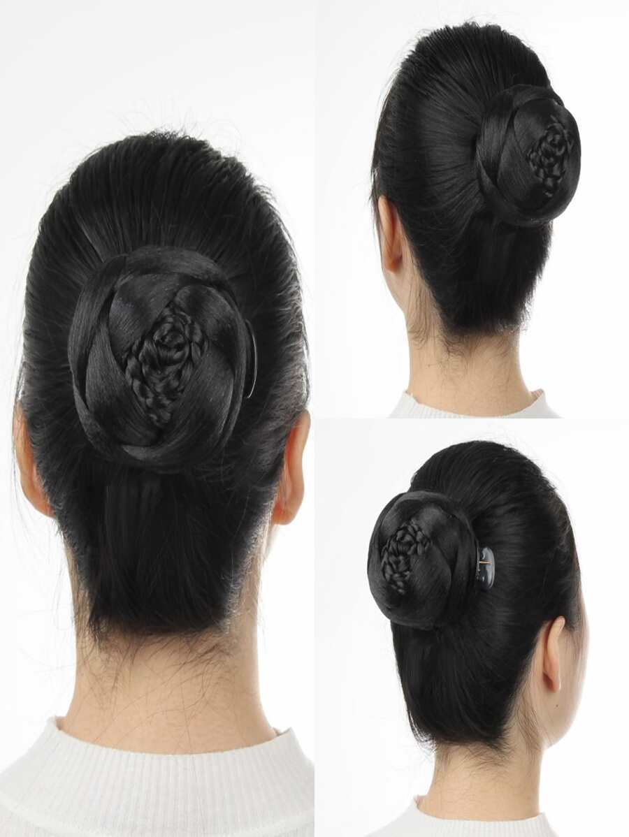liangyuan Short Braided Synthetic Hair Bun - Black - View 1