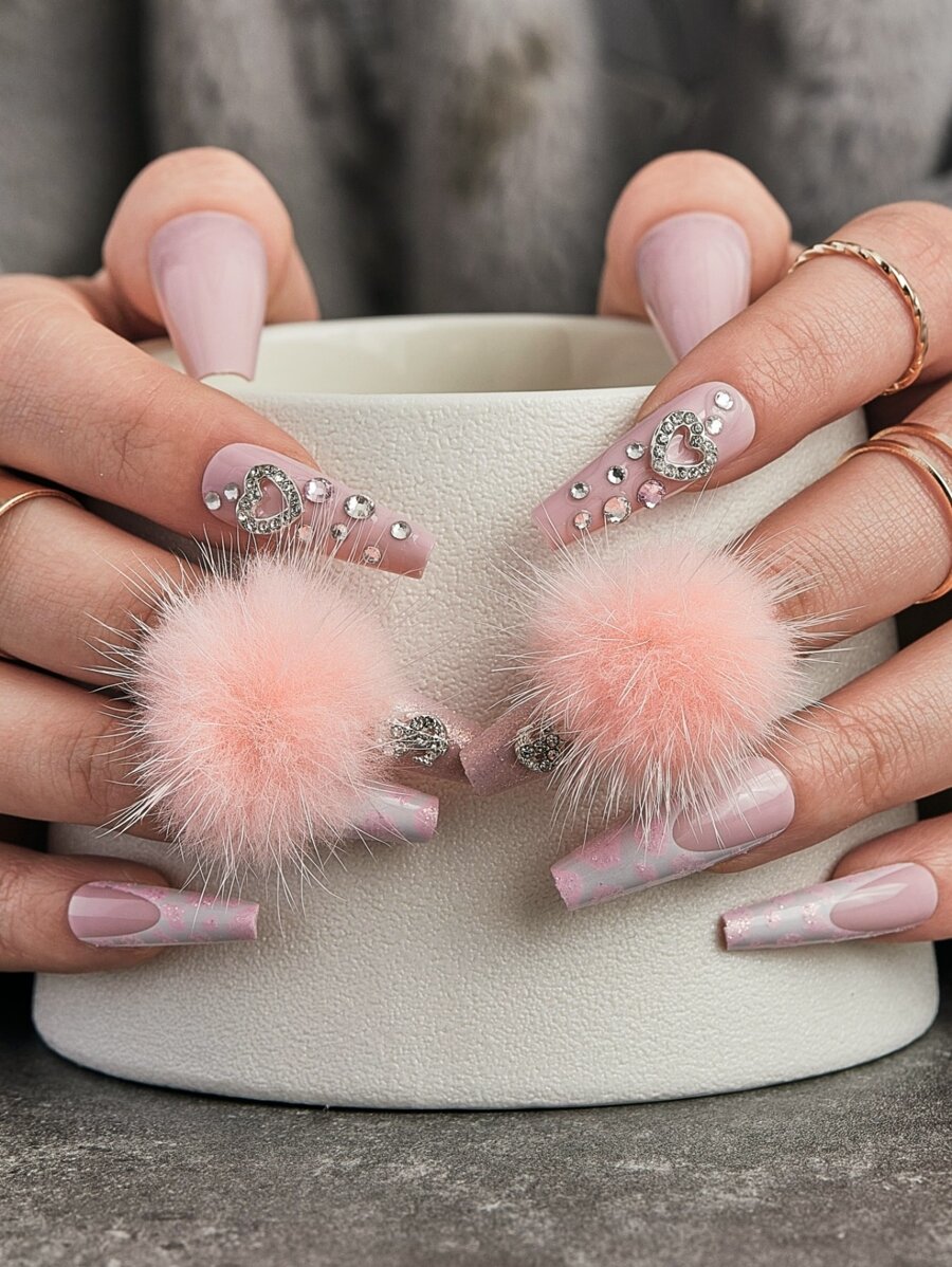 24 Chiếc Dài Quan Tài 3D Kim Cương Giả Trái Tim Trang Trí Móng Tay Giả Và 1 Dũa Móng Tay Và 1 Băng Keo - Nhiều màu - Xem 1