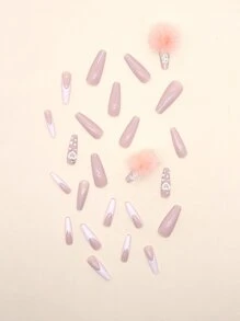 24 Chiếc Dài Quan Tài 3D Kim Cương Giả Trái Tim Trang Trí Móng Tay Giả Và 1 Dũa Móng Tay Và 1 Băng Keo - Nhiều màu - Xem 5