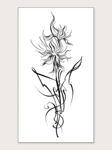 紋身貼紙,1張花卉圖案一次性紋身適合女士,紋身貼紙成年人,逼真紋身貼花,適合女士和女孩 - 黑色 - 查看 2