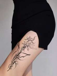 紋身貼紙,1張花卉圖案一次性紋身適合女士,紋身貼紙成年人,逼真紋身貼花,適合女士和女孩 - 黑色 - 查看 3
