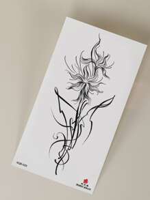 紋身貼紙,1張花卉圖案一次性紋身適合女士,紋身貼紙成年人,逼真紋身貼花,適合女士和女孩 - 黑色 - 查看 5