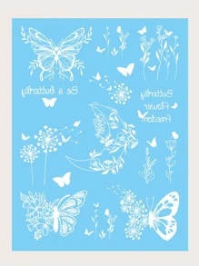 Hình xăm dán , 1 tờ Loại bướm & Hoa Hình xăm tạm thời Đối với phụ nữ , Hình xăm dán Người lớn , Thực tế Hình xăm Loại bướm , Đối với phụ nữ Và Cô gái - trắng - Xem 2