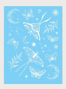 纹身贴纸，1 张蝴蝶和月亮图案女性临时纹身，成人纹身贴纸，逼真的蝴蝶纹身、月亮纹身，适合女性和女孩 - 白色 - 查看 2