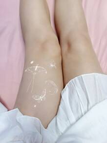 纹身贴纸，1 张蝴蝶和月亮图案女性临时纹身，成人纹身贴纸，逼真的蝴蝶纹身、月亮纹身，适合女性和女孩 - 白色 - 查看 4