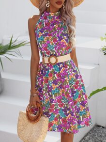 Breezaya Đầm Nút Hoa Tất cả trên in Boho - Nhiều màu - Xem 3