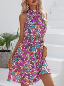 Breezaya Đầm Nút Hoa Tất cả trên in Boho - Nhiều màu - Xem 4