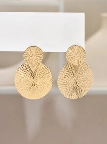Textured Round Drop Earrings - Yellow Gold - View 2