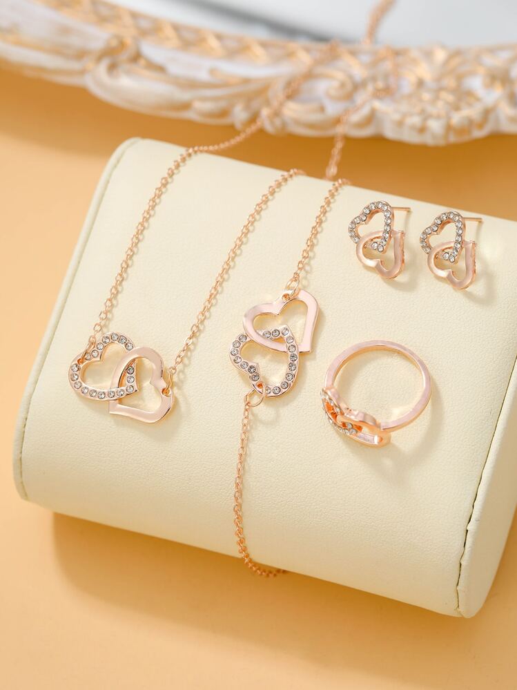 5 piezas/set Set joya con diseño de diamante de imitación - Oro rosa - Añade 1