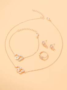 5入組/套水鑽裝飾首飾套裝 - 玫瑰金 - 查看 3