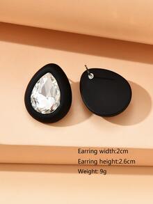 2 piezas/set Pendientes de tachuela con diamante de imitación con diseño de gota de agua - Blanco y Negro - Ver 3