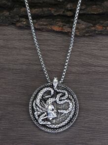 1入組休閒美杜莎圖案圓形吊墜項鍊適合男士日常裝飾 - 復古銀色 - 查看 5