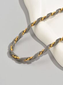 Two Tone Chain Necklace - Multicolor - View 2