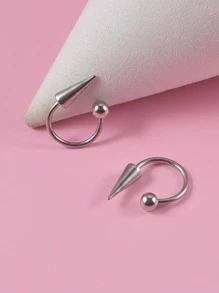 2 Cái/bộ Nón Trang Trí Nhẫn Môi Thép Không Gỉ Phổ Biến Xuyên Cơ Thể Món Quà Trang Sức Dành Cho Nữ & Nam - Bạc - Xem 2