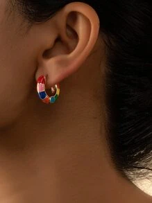 撞色圓耳環 - 彩色 - 查看 1