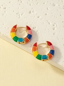 撞色圓耳環 - 彩色 - 查看 2