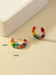 撞色圓耳環 - 彩色 - 查看 3