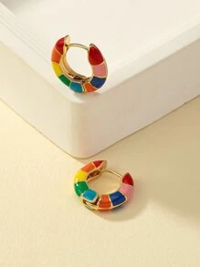 撞色圓耳環 - 彩色 - 查看 4