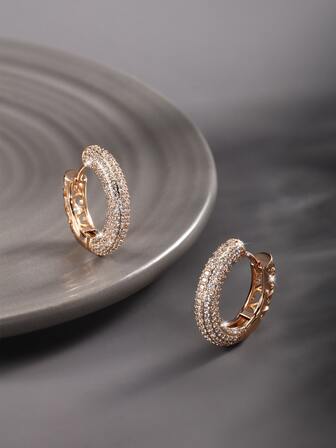 方晶鋯石裝飾圓耳環