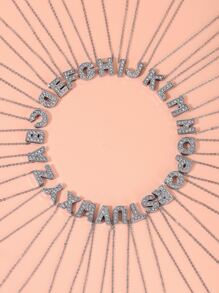 1 pieza Collar con diamante de imitación con diseño de letra - Plateado - Ver 1