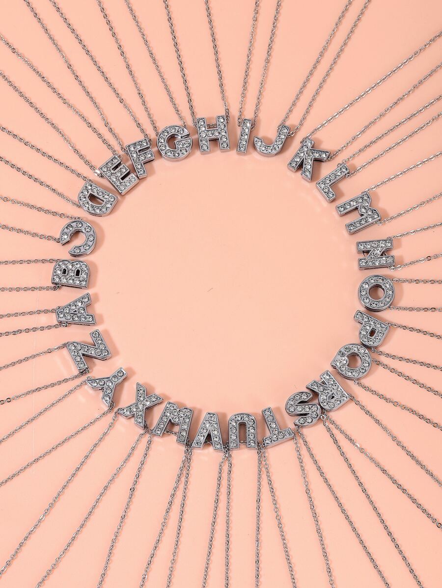 1 pieza Collar con diamante de imitación con diseño de letra - Plateado - Ver 1