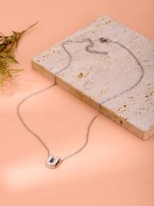 1 pieza Collar con diamante de imitación con diseño de letra - Plateado - Ver 2