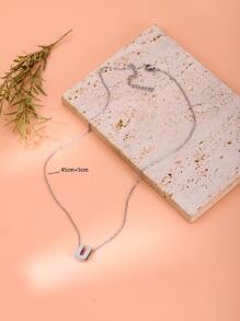 1 pieza Collar con diamante de imitación con diseño de letra - Plateado - Ver 4