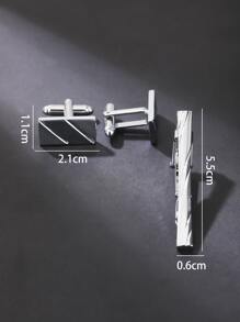 Men Geometric Decor Cufflinks & Tie Clip - Silver - View 4