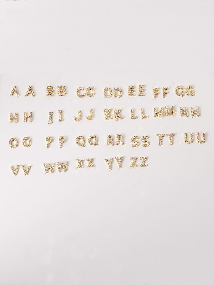 1pair Gold Plated Copper & Cubic Zirconia & Initial Letter Stud Earrings
