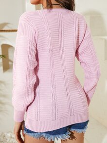 EURMUSE Cable Knit Drop Shoulder Cardigan - Baby Pink - View 2