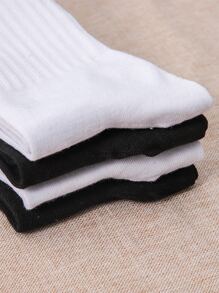 Hombres 4 pares Calcetines de tripulación unicolor - Blanco y Negro - Ver 2