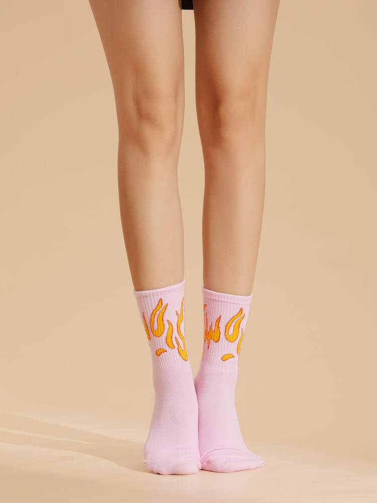 2pairs Flame Pattern Crew Socks - Multicolor - View 4