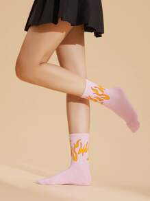 2pairs Flame Pattern Crew Socks - Multicolor - View 5
