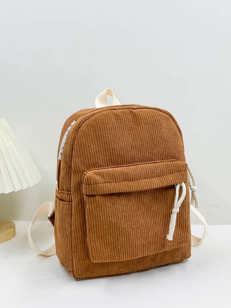 極簡燈芯絨經典背包 - 棕色 - 查看 4