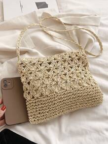 極簡風格，夏季旅遊度假必備，夏季必備，度假必備，草編錢包，草編沙灘袋，海灘必備，夏日必備，海灘用品和夏季必需品 - 米色 - 查看 8