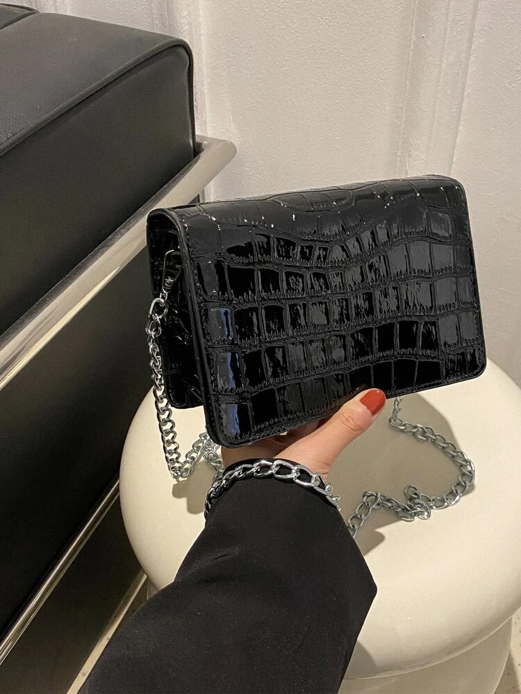 Mini Crocodile Embossed Flap Chain Square Bag