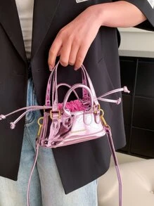 迷你金屬質感抽繩設計手提包 - 粉色 - 查看 4