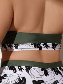 Top bikini halter con estampado tropical - Verde militar - Ver 2