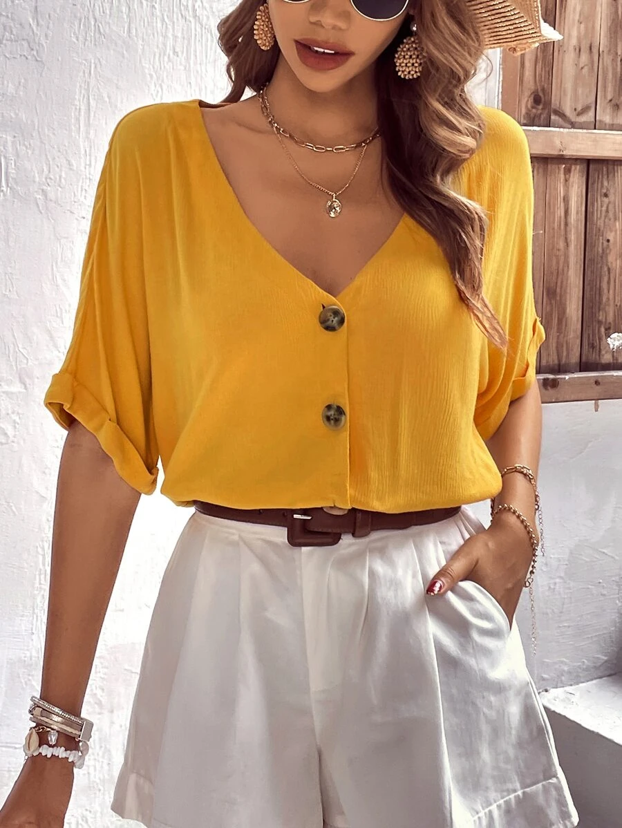 Easowa Áo sơ mi tay dài cài nút dáng rộng thoải mái dành cho nữ, dễ dàng mặc hàng ngày