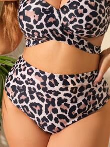 Celure Bottom de bikini con estampado de leopardo de talle alto - Multicolor - Ver 1