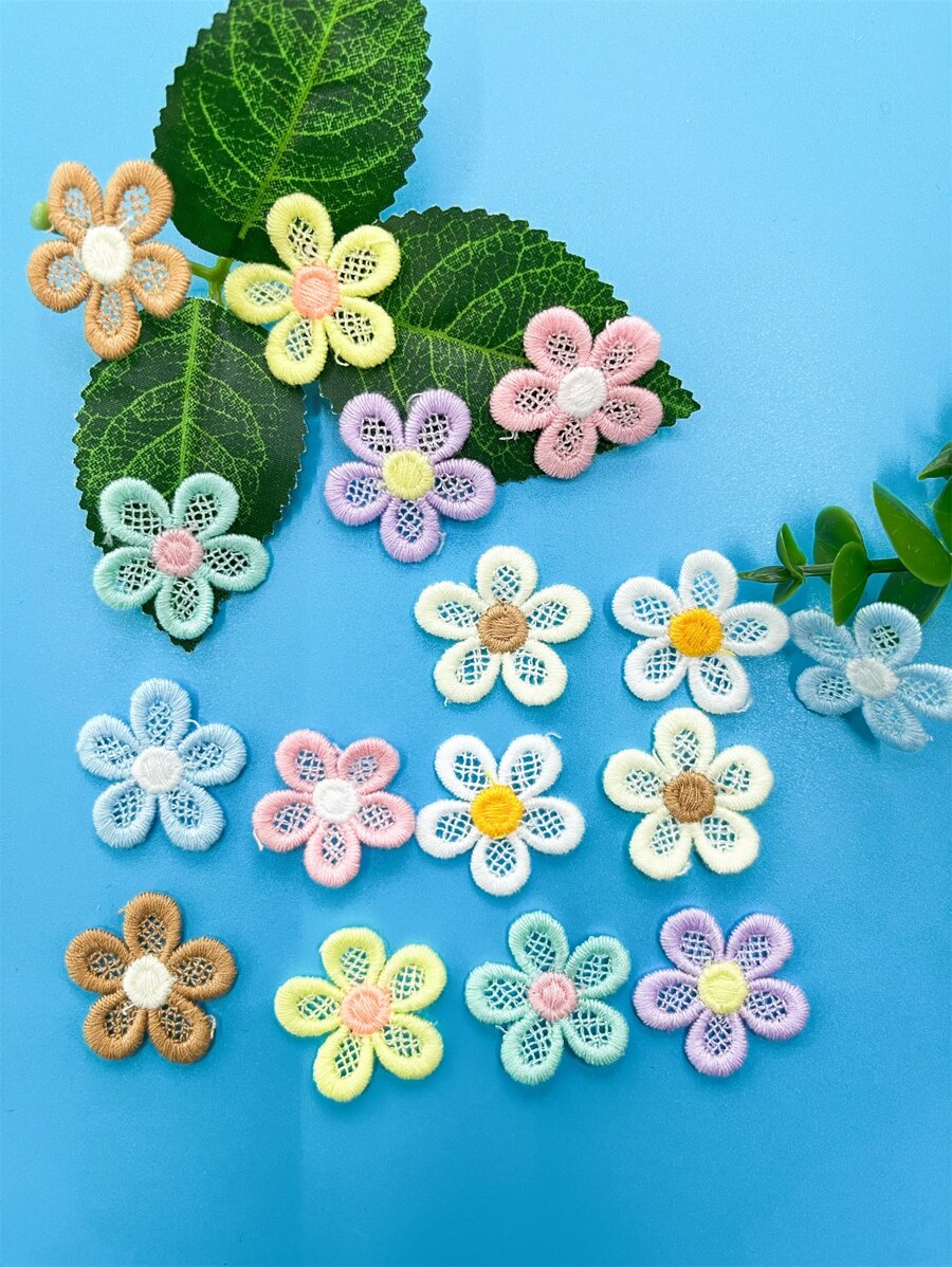 16入組/套花卉設計補丁貼紙滌綸縫紉工藝裝飾貼紙 - 彩色 - 查看 1