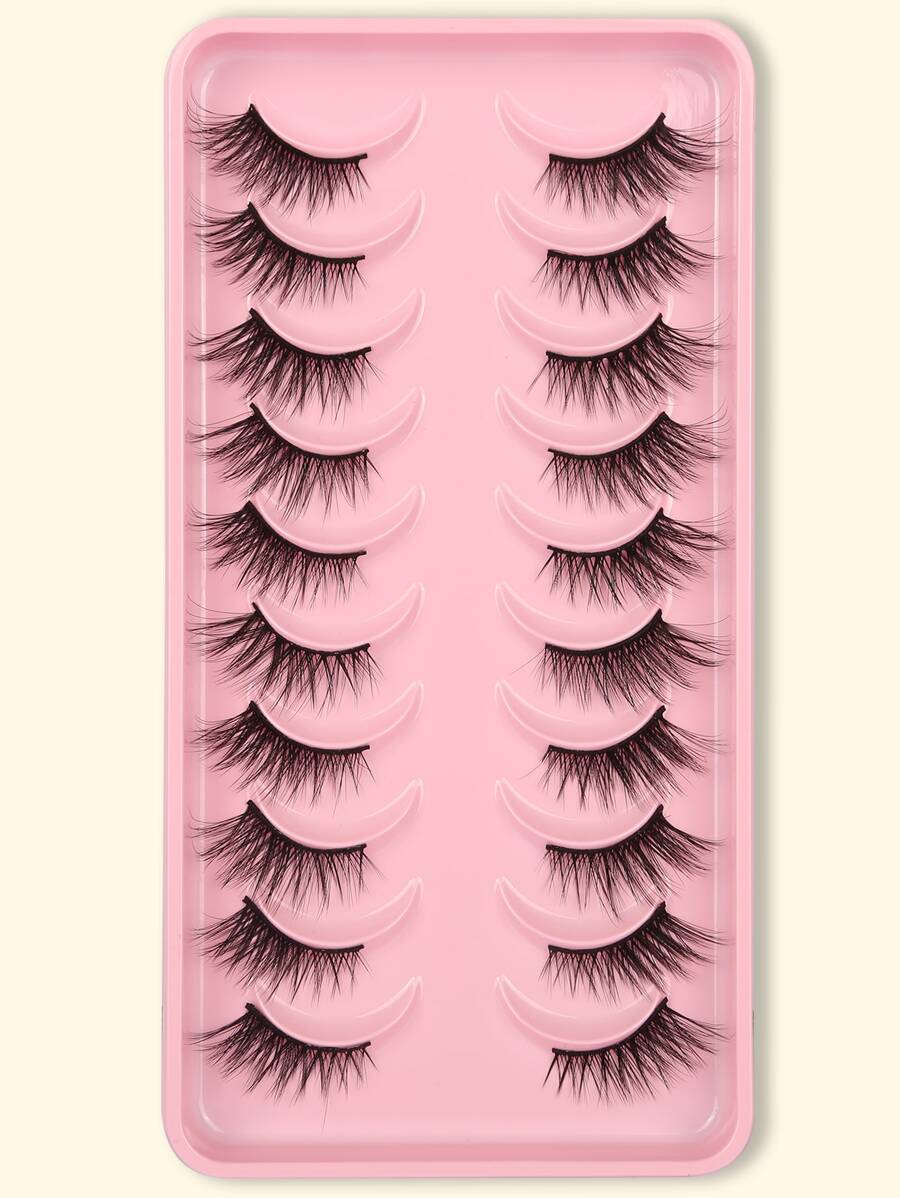 7 对交叉卷曲假睫毛化妆品 - 黑色 - 查看 1